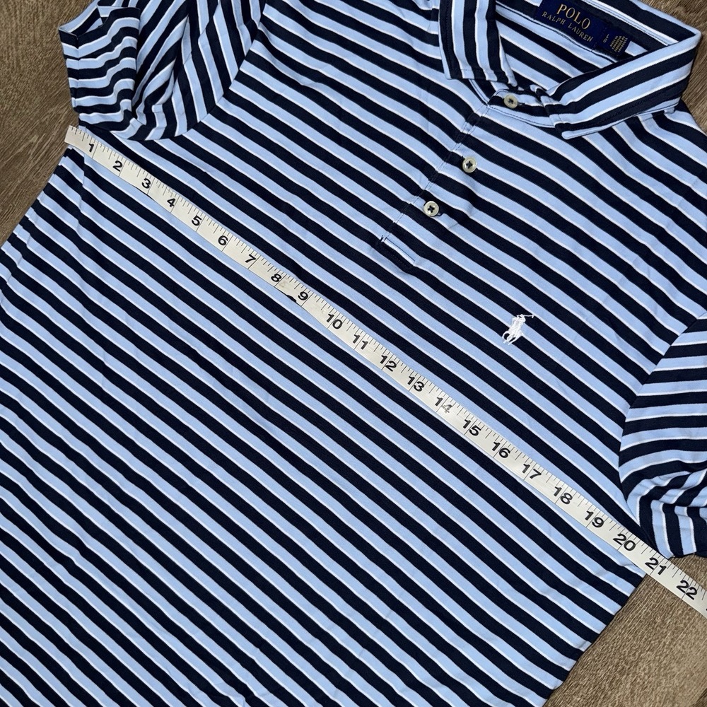Polo Ralph Lauren Pima Soft Cotton Short Sleeve Polo Men's L Blue White Striped - Picture 4 of 5